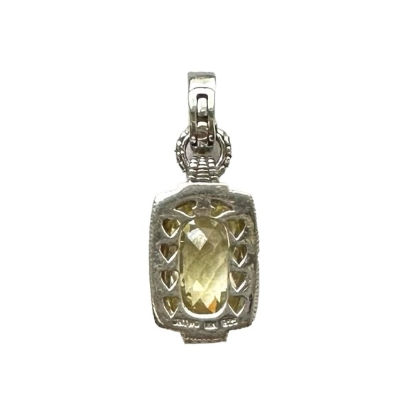 Judith Ripka JR Two Sterling Silver 18K Gold Canary Quartz Diamond Pendant - Picture 7 of 12